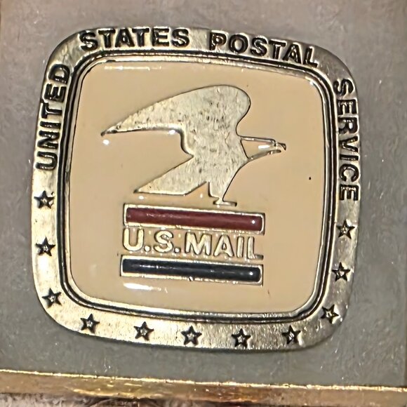 Vintage Metal Belt Buckle, Nice Silver and White Enamel, U.S. Mail, United State - Picture 1 of 5